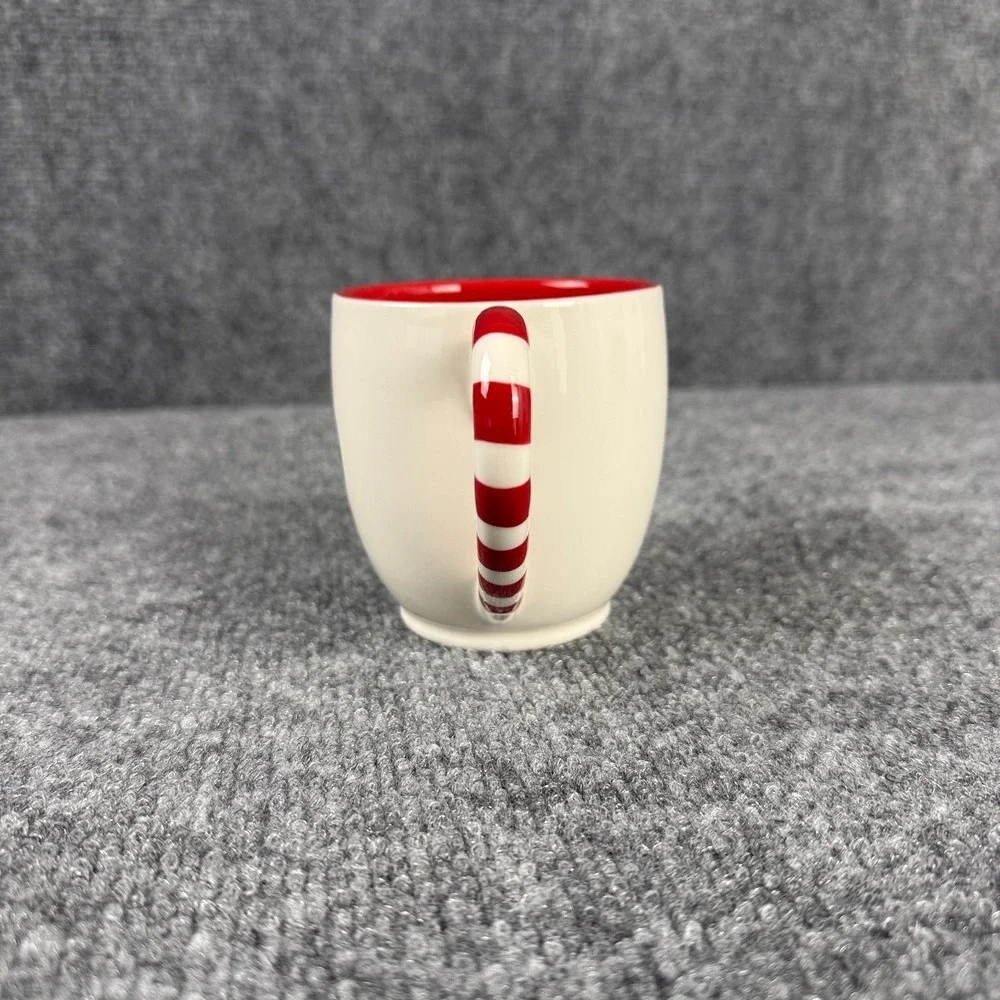 Starbucks 2010 Holiday Candy Cane Handle Mug Snowflake Bone China Retired